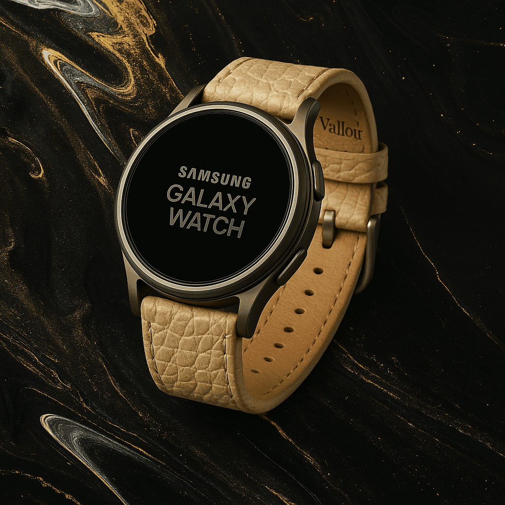 Valloir Punto Luxus-Armband für Smartwatch aus Straußenleder (Cognac, Matt)