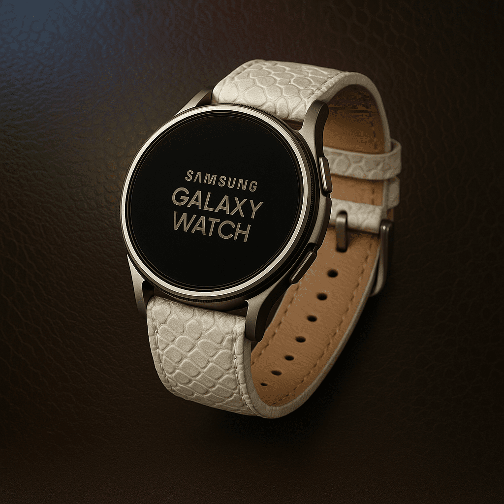 Valloir Serpentine Luxus-Armband für Smartwatch aus Pythonleder (Natur Weiß, Matt)